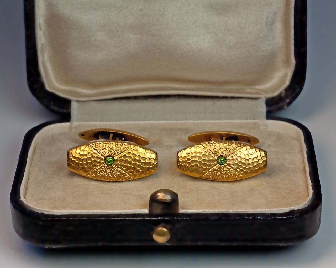 Art Deco Antique Russian Demantoid Textured Gold Cufflinks