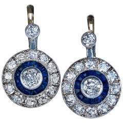 Antique Art Deco Sapphire Diamond Gold Earrings