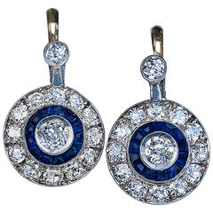 Art Deco Sapphire Diamond Gold Earrings 11