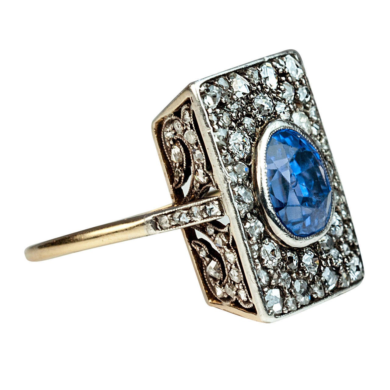 Antique 5 Carat Sapphire Diamond Gold Ring