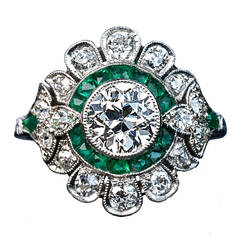 Art Deco French Emerald Diamond Ring