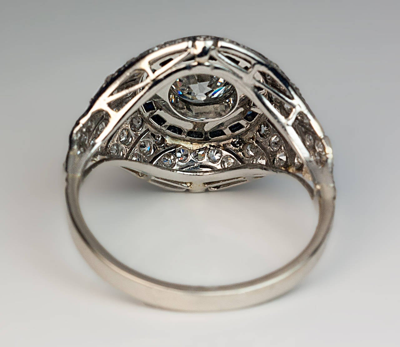 Art Deco Sapphire Diamond Gold Bombe Ring For Sale 1