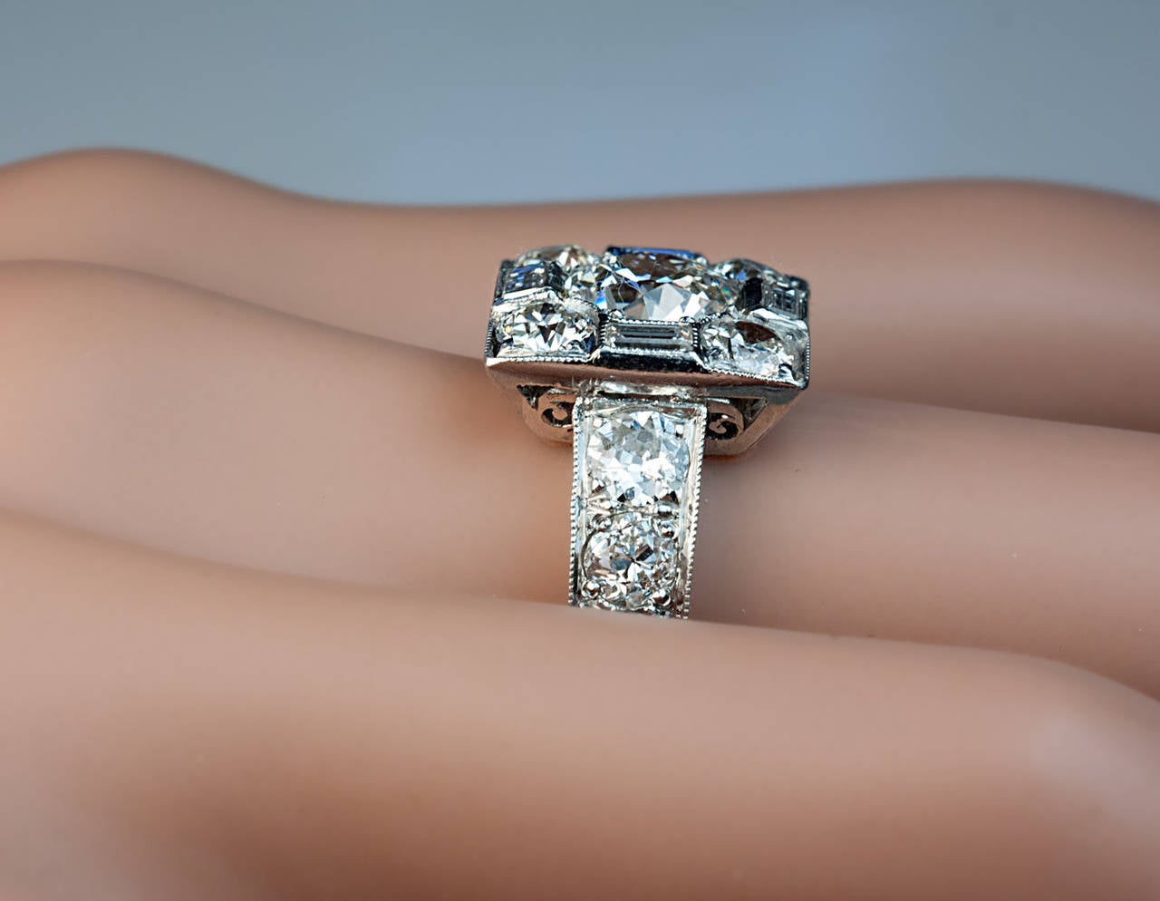 Women's Art Deco Diamond Platinum Cluster Engagement Ring