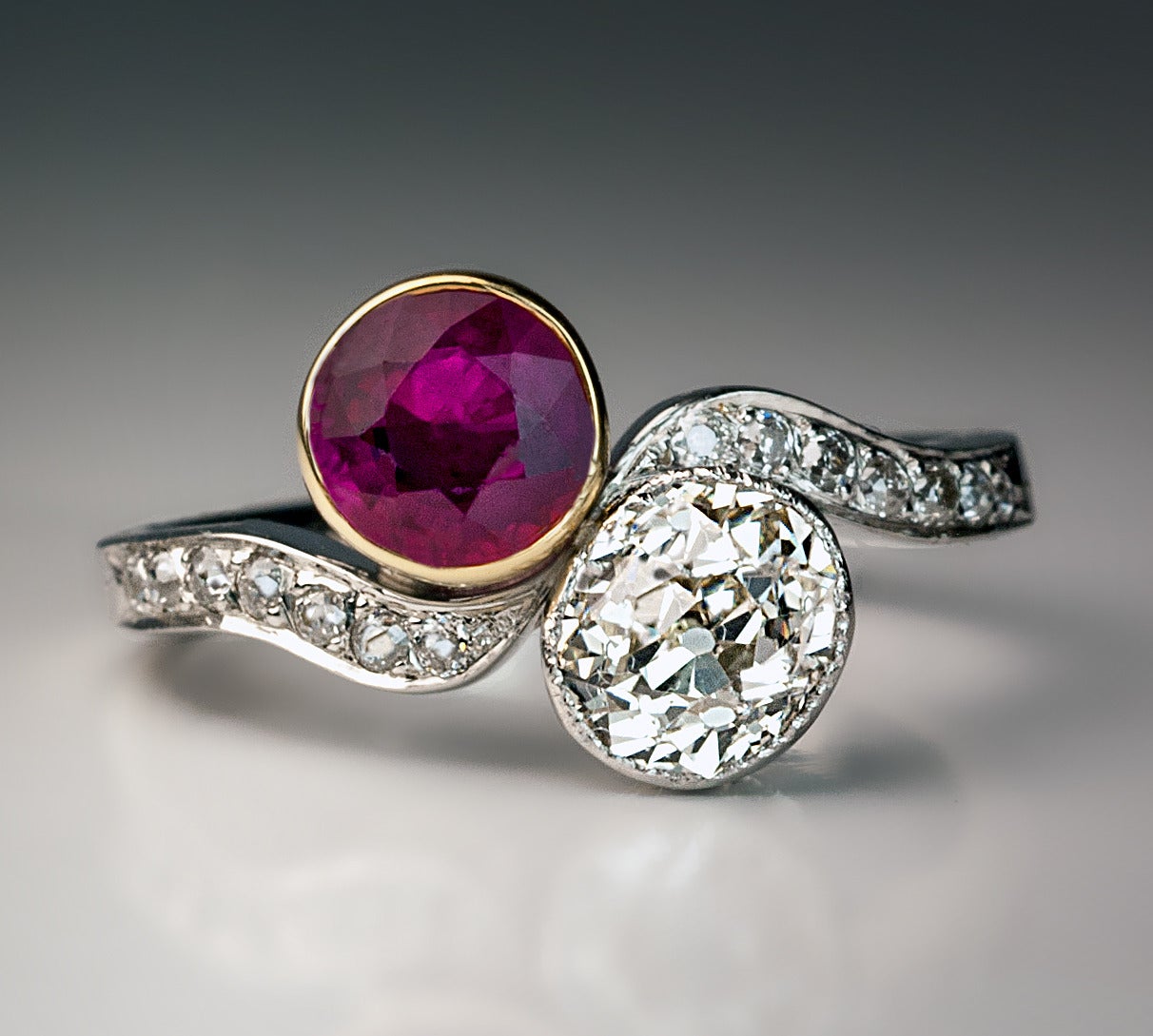 Women's Ruby Diamond Platinum Bypass Engagement Ring