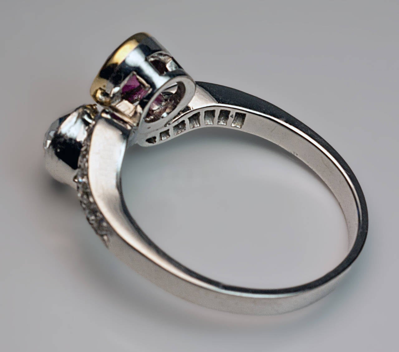 Ruby Diamond Platinum Bypass Engagement Ring In Excellent Condition In Chicago, IL