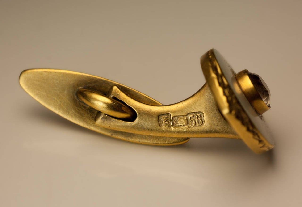 Women's or Men's Marchak Antique Russian Enamel Diamond Gold Cufflinks