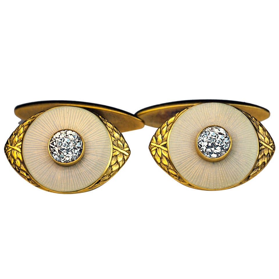 Marchak Antique Russian Enamel Diamond Gold Cufflinks