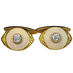 Marchak Antique Russian Enamel Diamond Gold Cufflinks