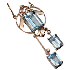 Early Art Deco Russian Aquamarine Gold Necklace