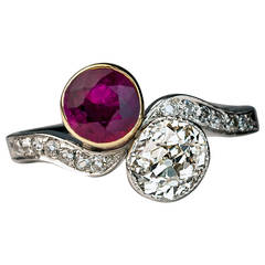 Ruby Diamond Platinum Bypass Engagement Ring
