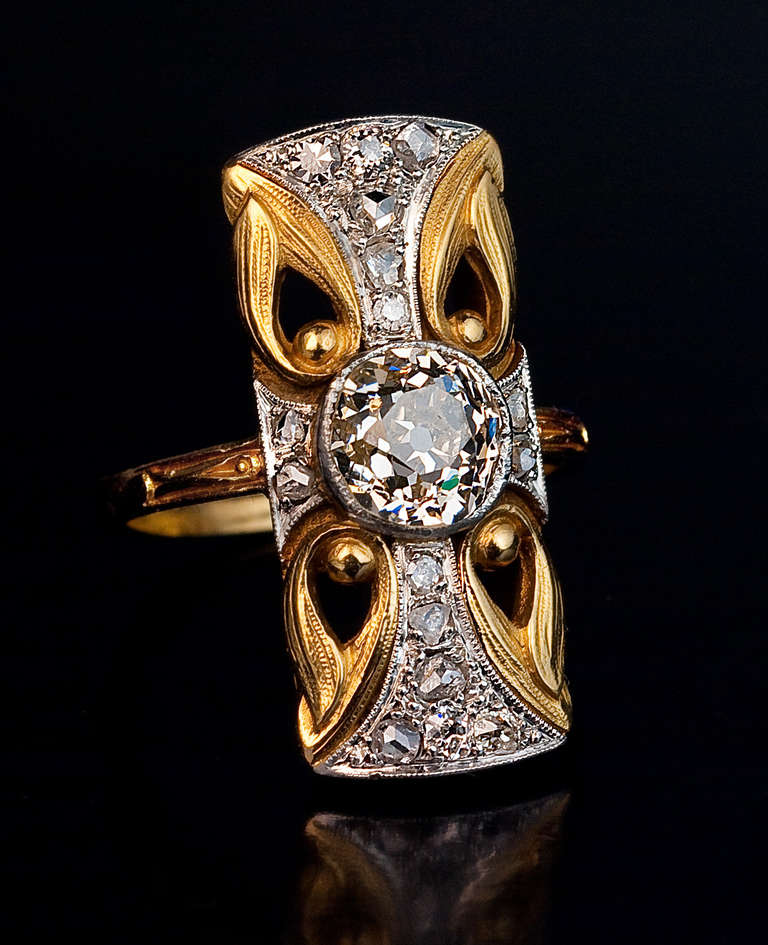 Women's Art Nouveau Antique Diamond Platinum Gold Ring
