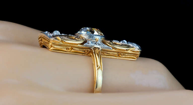Art Nouveau Antique Diamond Platinum Gold Ring 1