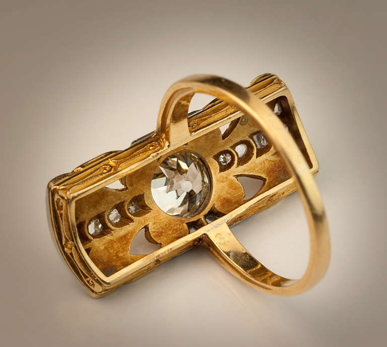 Art Nouveau Antique Diamond Platinum Gold Ring 2