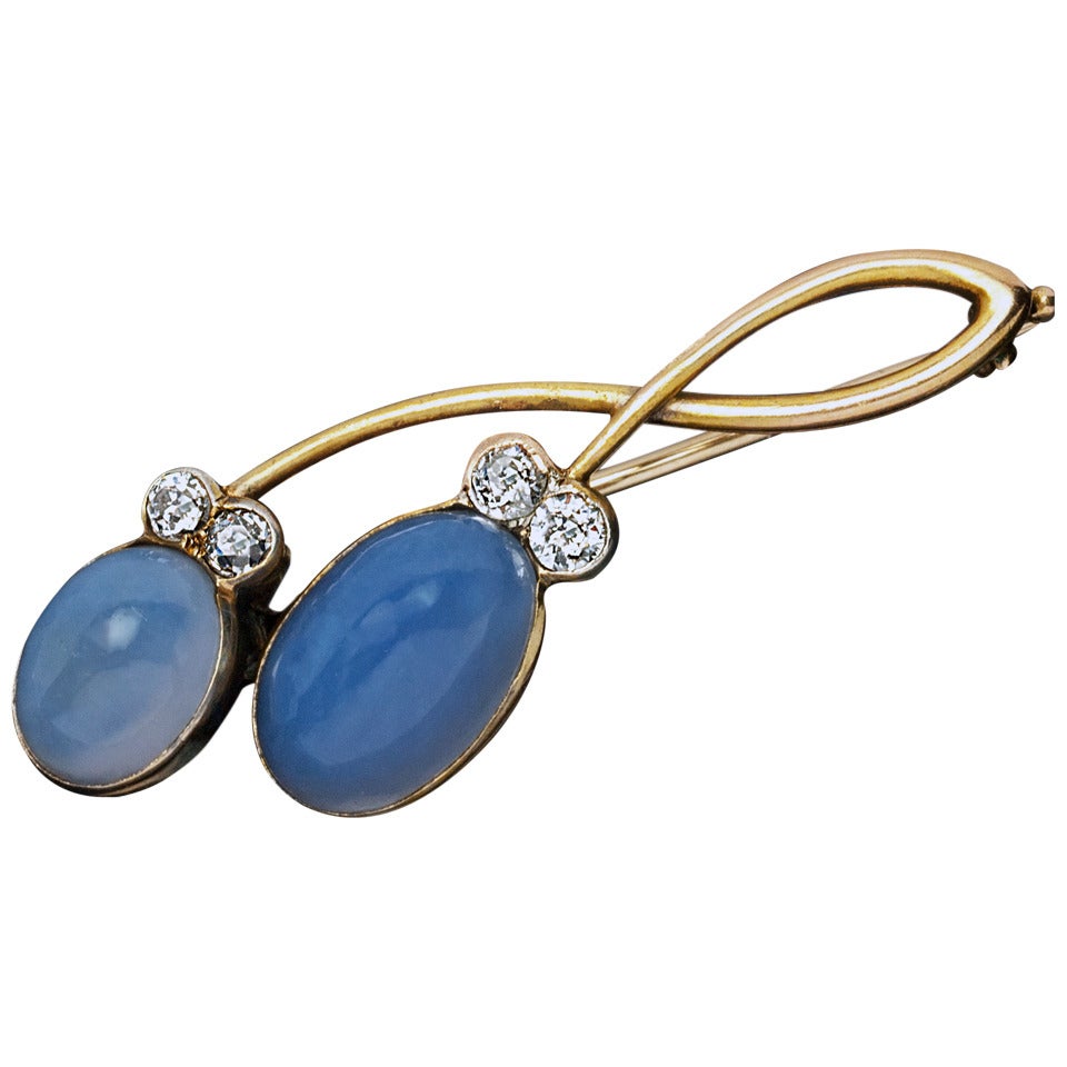 Art Nouveau Sapphirine Diamond Gold Brooch