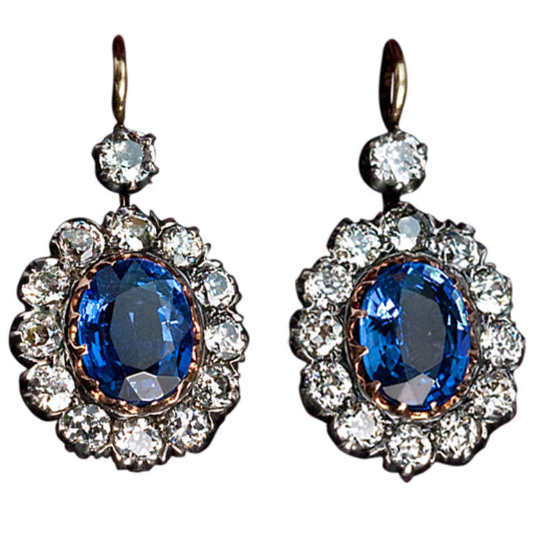 Antique Russian Sapphire Diamond Earrings