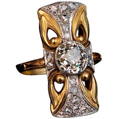 Art Nouveau Antique Diamond Platinum Gold Ring