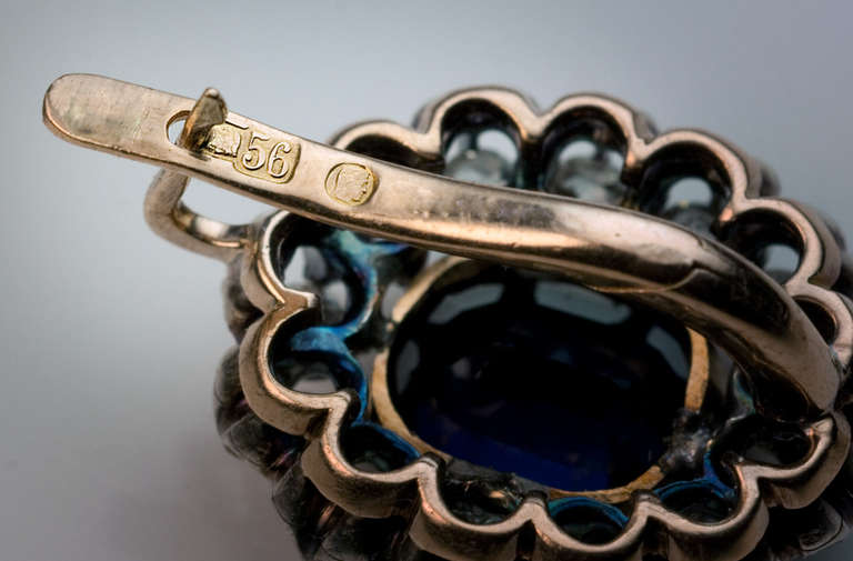 Antike russische Saphir-Diamant-Gold-Cluster-Ohrringe 1