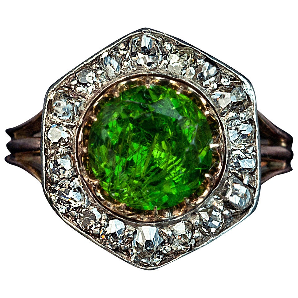 Rare 2.84 Carat Russian Demantoid Diamond Silver Gold Ring