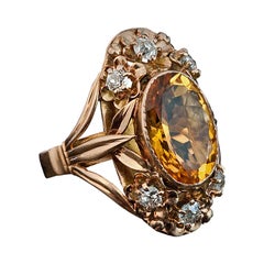 Art Nouveau Citrin, Diamond and Gold Ring