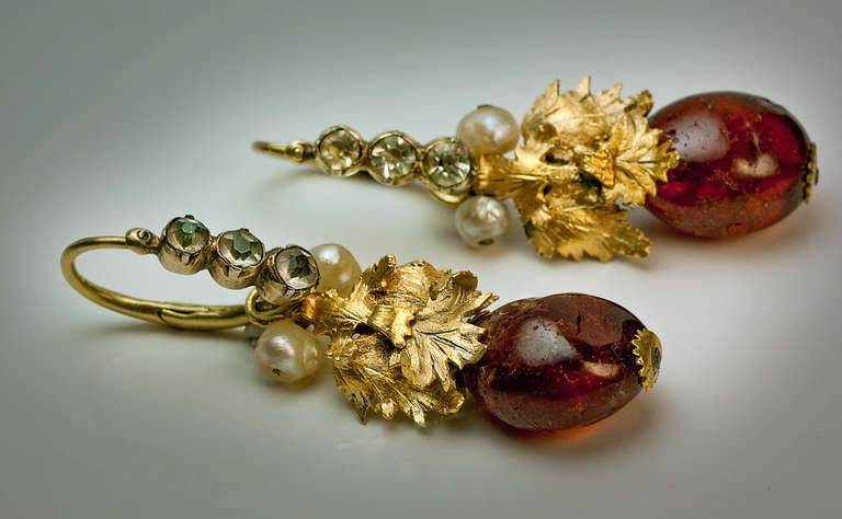 Russian 18th Century Amber Earrings 1