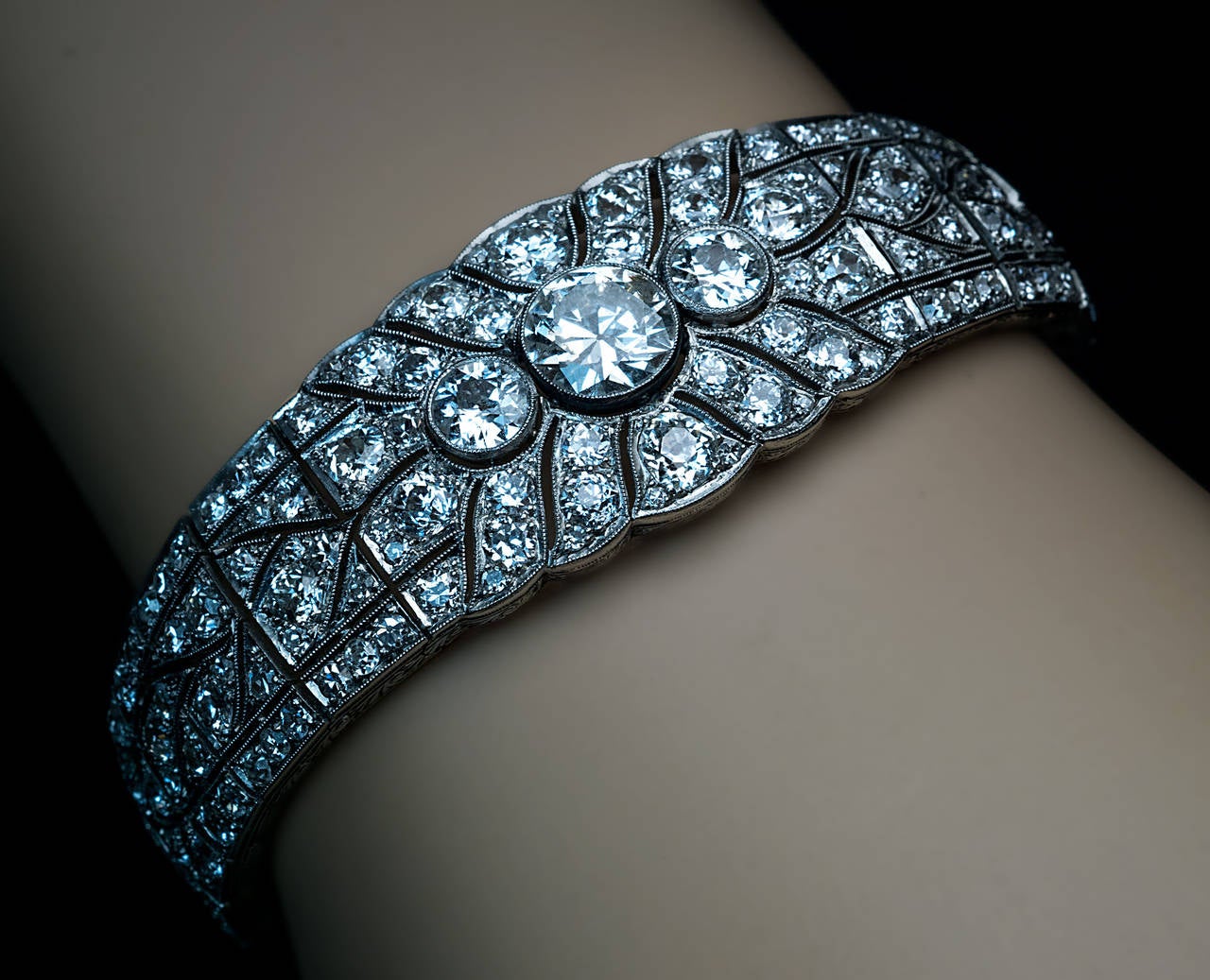 Magnificent Art Deco Diamond Platinum Bracelet And Ring For Sale at 1stdibs