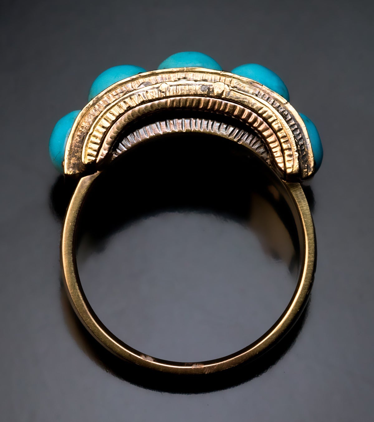 1800s Victorian Turquoise Rose Cut Diamond Gold Ring In Excellent Condition In Chicago, IL