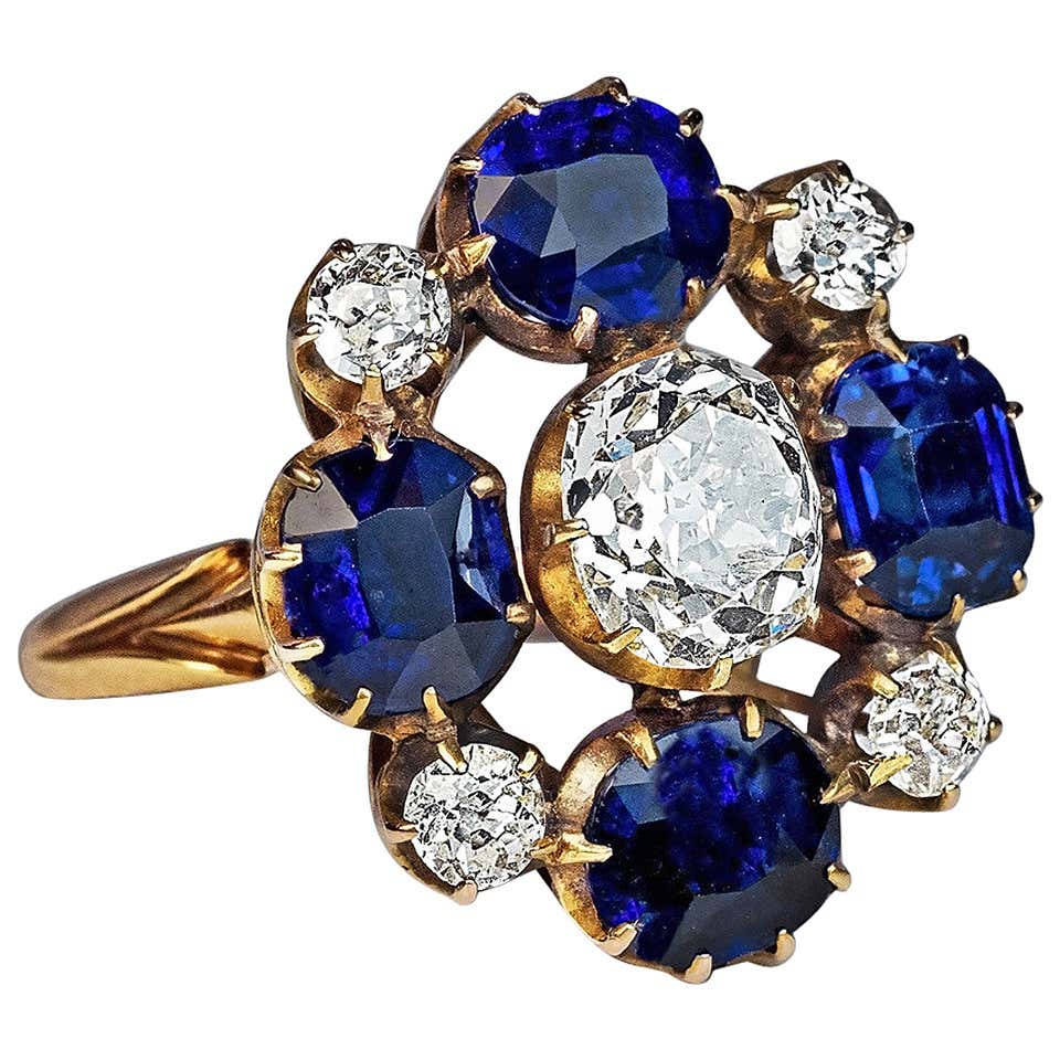 Russian Imperial Era Antique Sapphire Diamond Gold Ring For Sale at ...