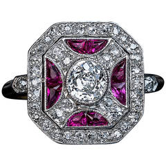 Russian Art Deco Ruby Diamond Platinum Ring