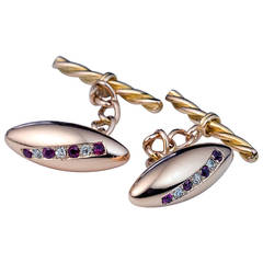 Antique Russian Ruby Diamond Gold Cufflinks 5