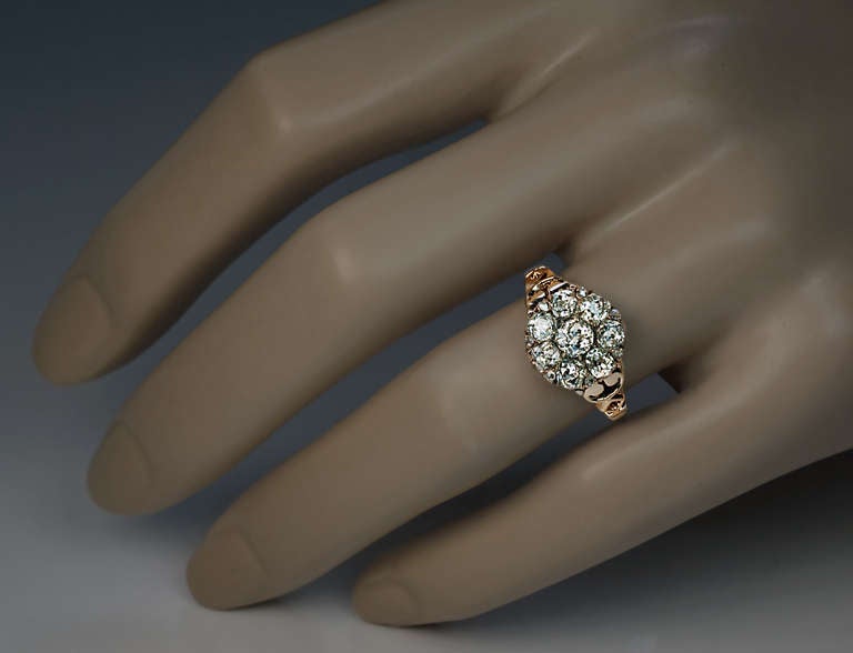 Antique Russian Diamond Cluster Ring In Excellent Condition In Chicago, IL