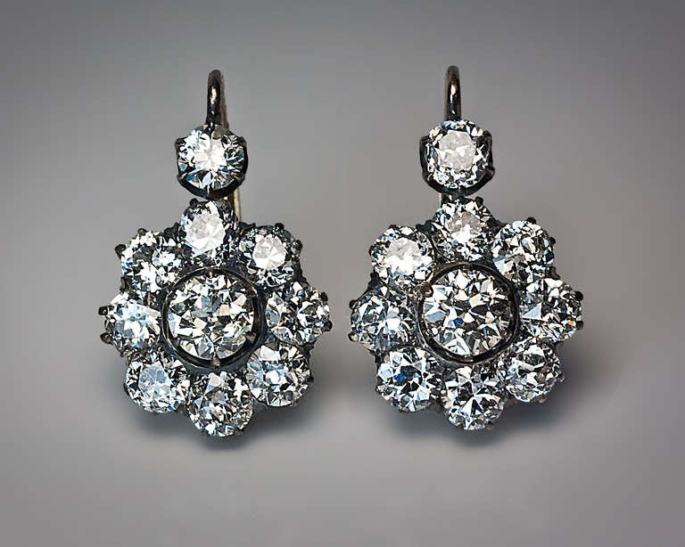 Edwardian Antique Russian Diamond Cluster Earrings