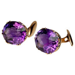 Antique Russian Amethyst Gold Cufflinks