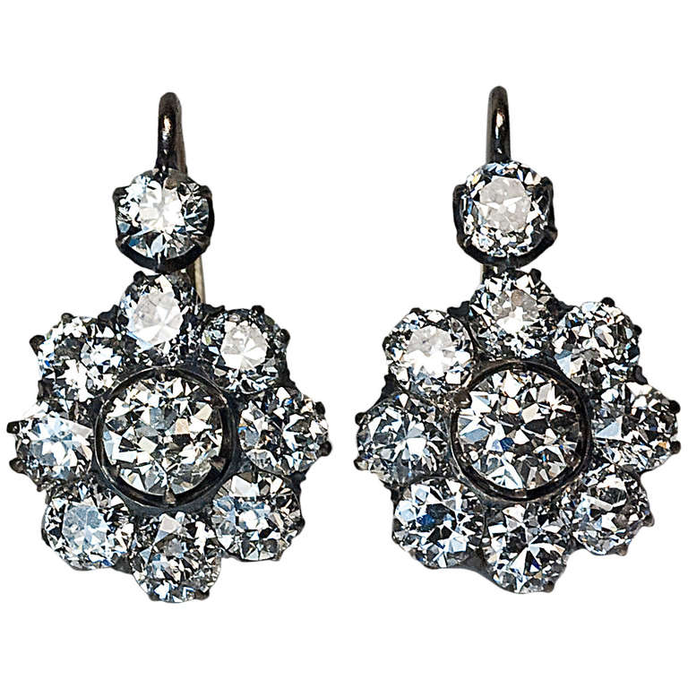 Antique Russian Diamond Cluster Earrings