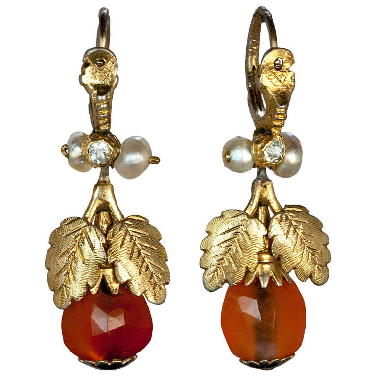 Amber gold earrings, ca. 1780, offered by Romanov Russia