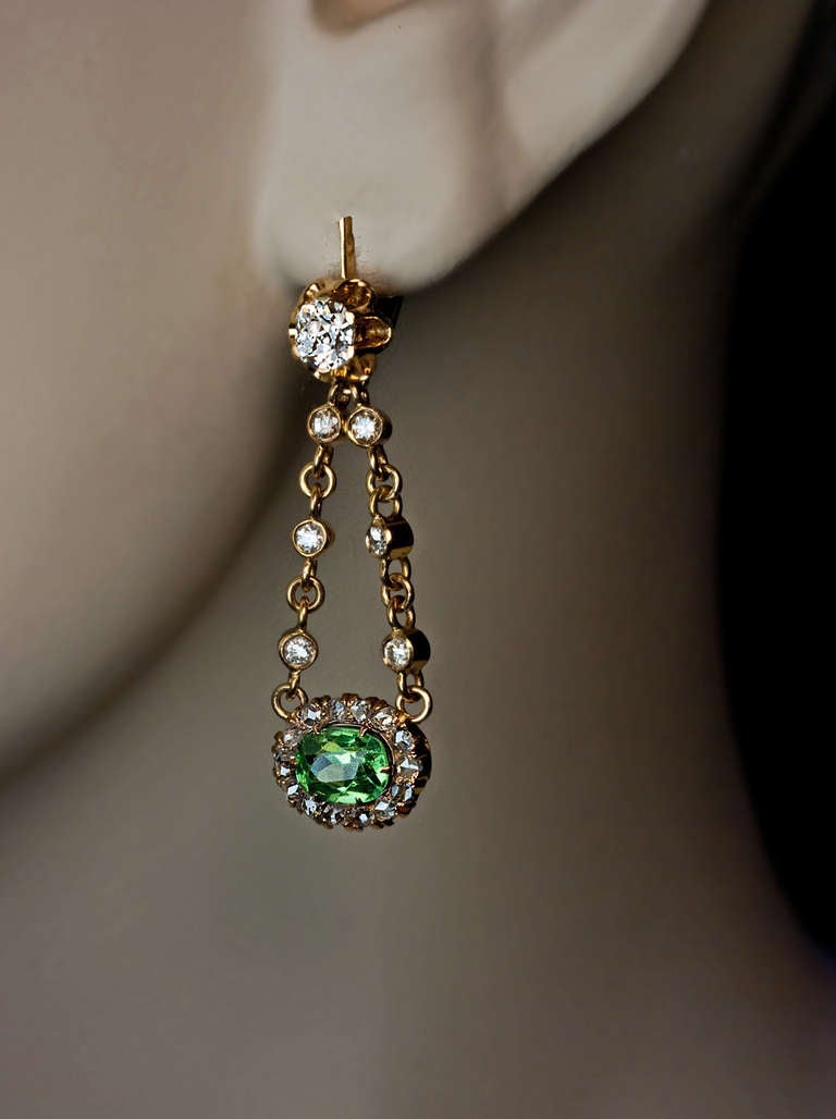 Edwardian Antique Russian Demantoid Diamond Earrings