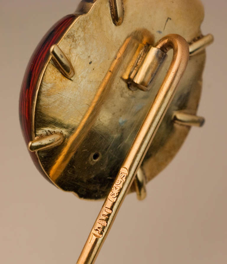 Victorian Antique Russian Ladybug Enamel Gold Stick Pin