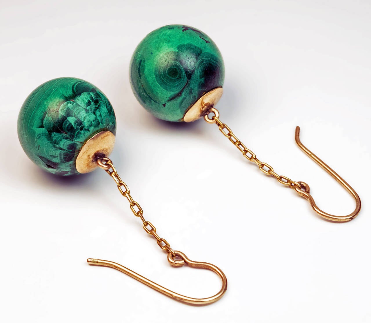 Antique Russian Malachite Pendant Earrings In Excellent Condition In Chicago, IL