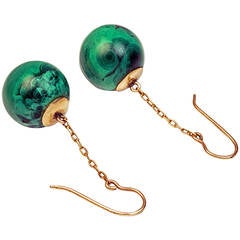 Antique Russian Malachite Pendant Earrings