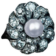 Antique Pearl Diamond Cluster Ring 9