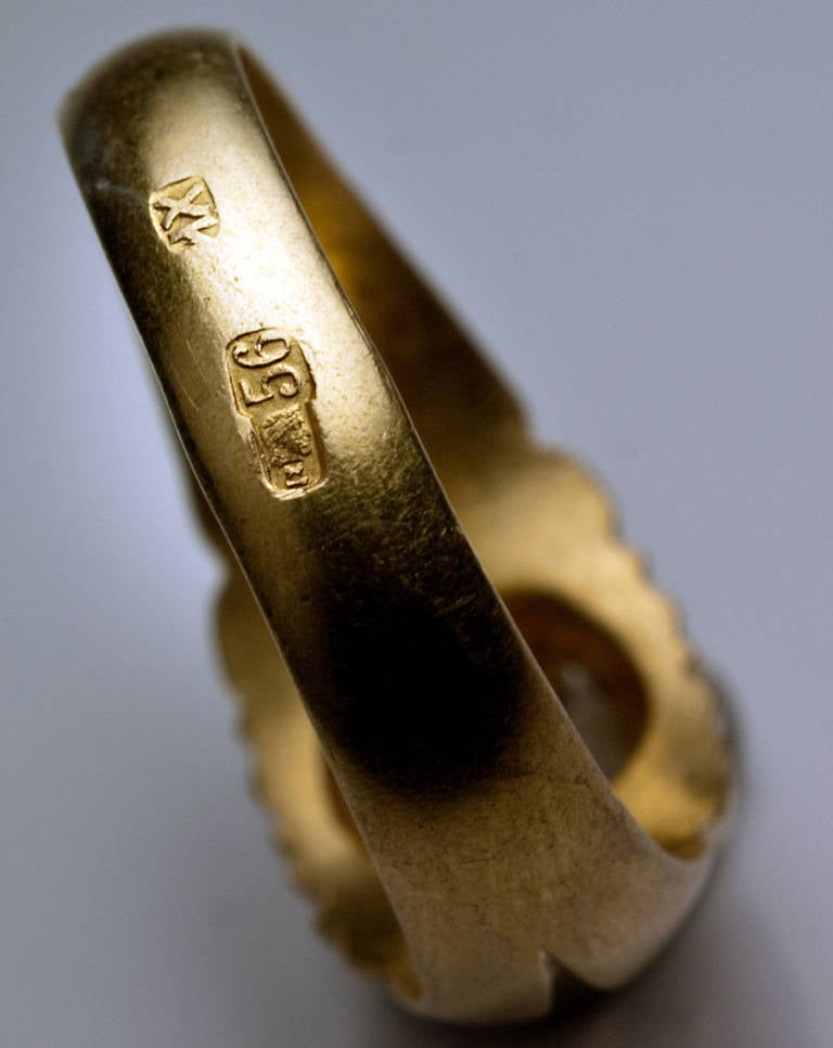 Antique Russian D Color Cushion Cut Diamond Gold Solitaire Ring 1