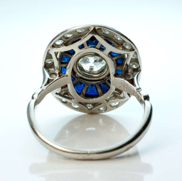 Art Deco Diamond Sapphire Engagement Ring 1