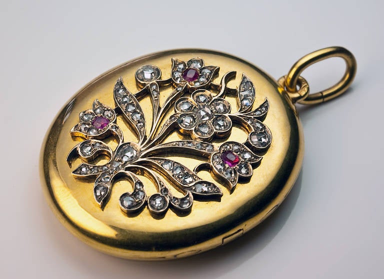 Victorian Antique Russian Jeweled Gold Locket by Friedrich Koehli