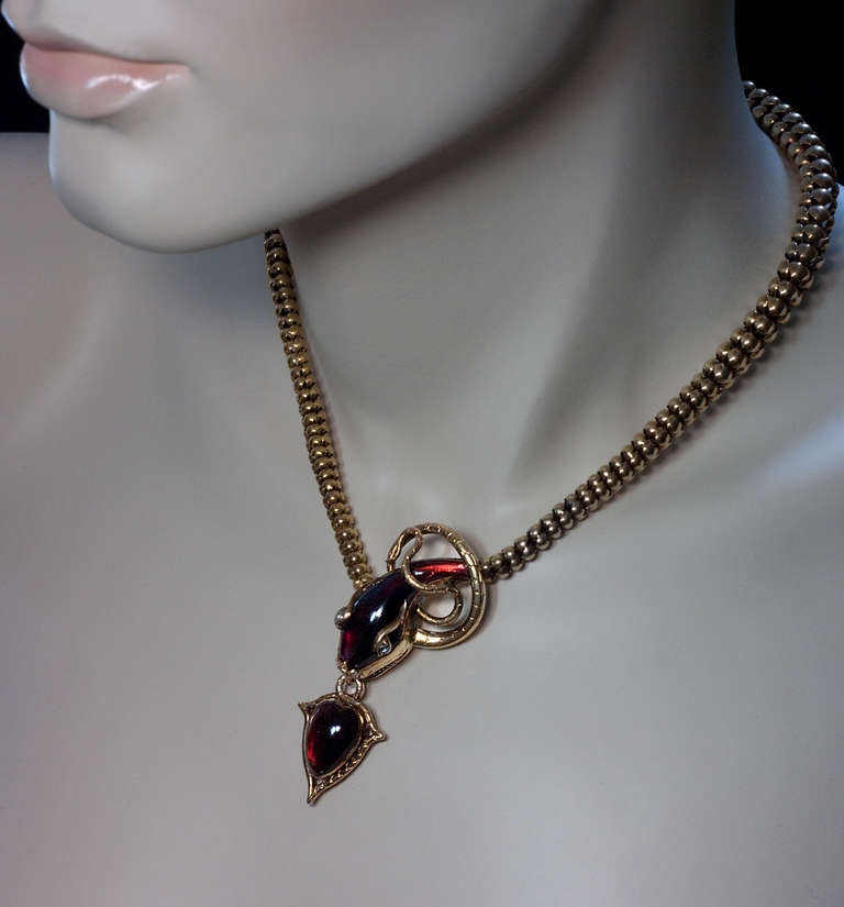 Victorian Mid 19th Century Garnet Gold Snake Necklace