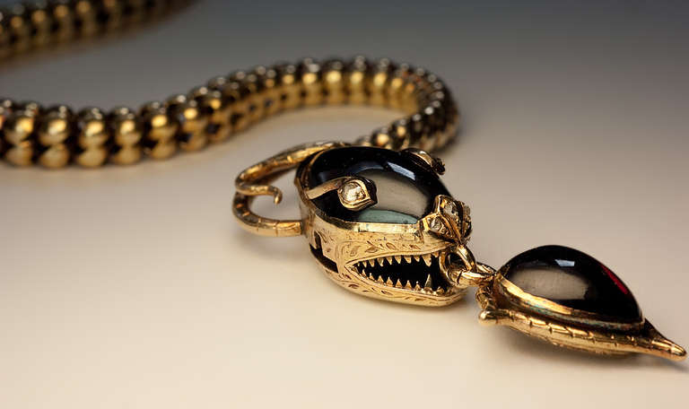 Women's Mid 19th Century Garnet Gold Snake Necklace