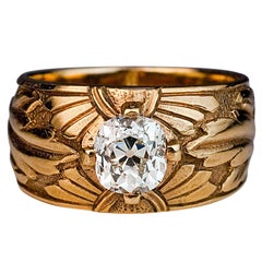 Antique Russian Art Nouveau Diamond Gold Unisex Ring