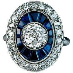 Art Deco Diamond Sapphire Engagement Ring