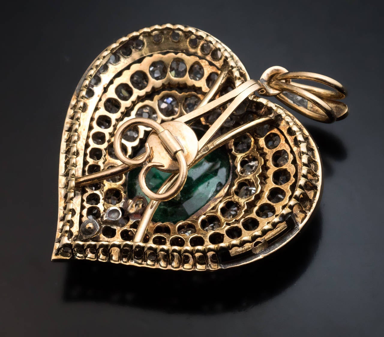 Victorian Emerald Diamond Gold Heart Shaped Pendant at 1stDibs