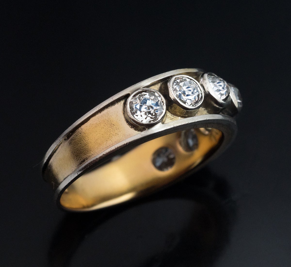 Antique Russian Men&#39;s Diamond Gold Band Ring For Sale at 1stdibs