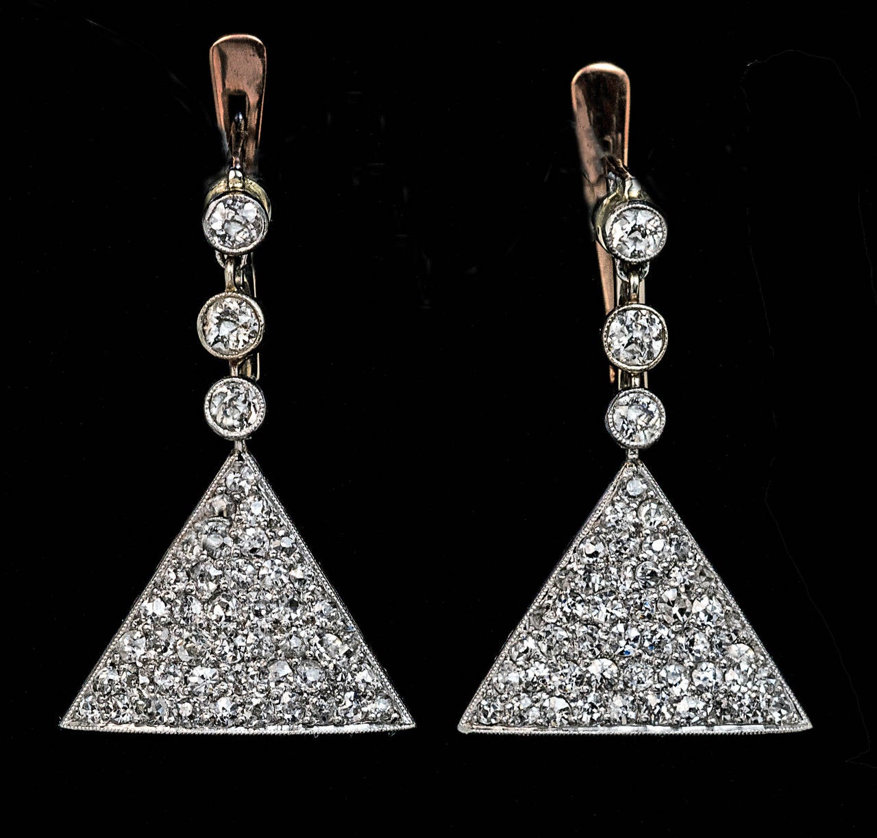 Edwardian Antique Diamond Triangular Earrings For Sale