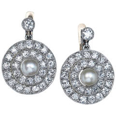 Antique Edwardian Pearl Diamond Gold Platinum Dangle Earrings 8